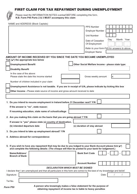 Form P50 Fill Out Sign Online And Download Fillable Pdf Ireland