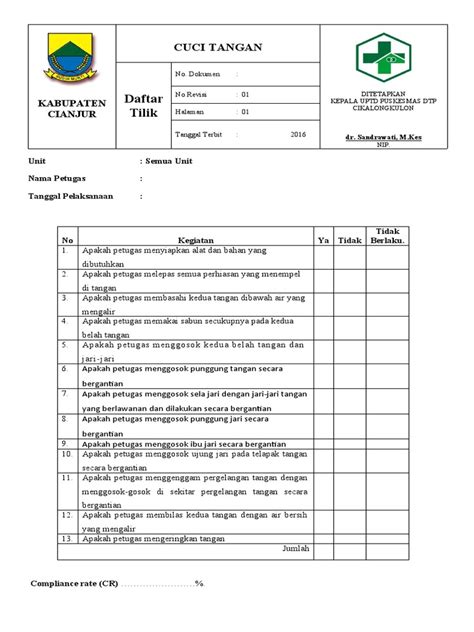 Daftar Tilik Cuci Tangan 6 Langkah Pdf