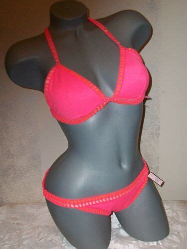 Nwt Victoria Secret Crochet Neon Hot Pink L Swimsuit Bikini Ebay