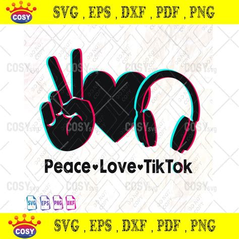 Peace Love Tik Tok With Headphones In The Shape Of A Heart And Two Fingers