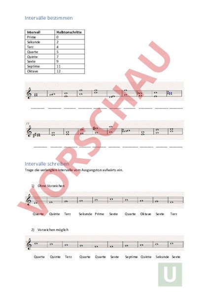 Arbeitsblatt Intervalle bestimmen und schreiben Übungsblatt Musik