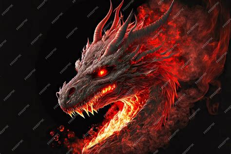 Premium Photo Spewing Flames Dangerous Red Dragons On Dark Background