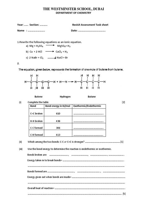 Chemistry Worksheet Grade 10 Hydrogen Ionic Bonding