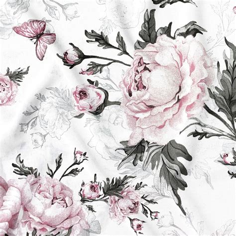 Tissu En Coton Fleurs De Pivoine Rose