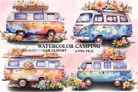 Watercolor Hippie Car Clipart Bundle Graphic by Ak Artwork · Creative ...