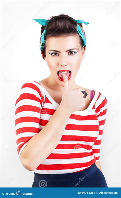 Pinup Woman With Open Mouth And Red Lips Stock Image Image Of Lips