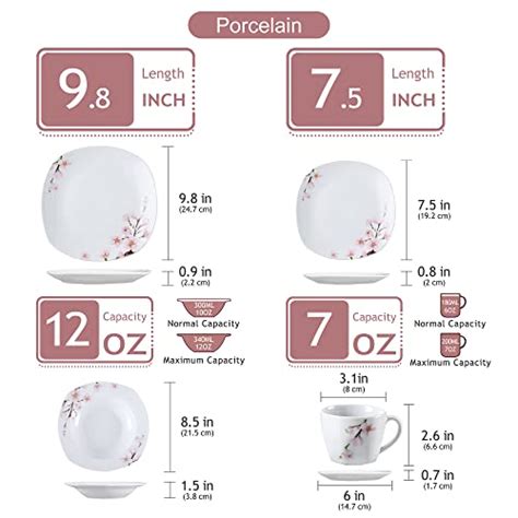 VEWEET Series Annie 30 Piece Porcelain Dinnerware Set With Pink