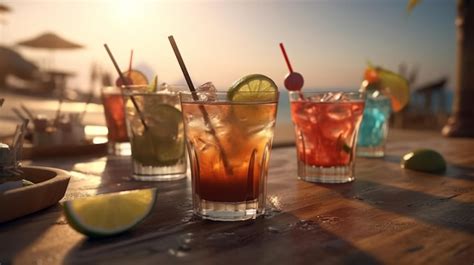 Premium Ai Image Summer Cocktails At Beach Generative Ai