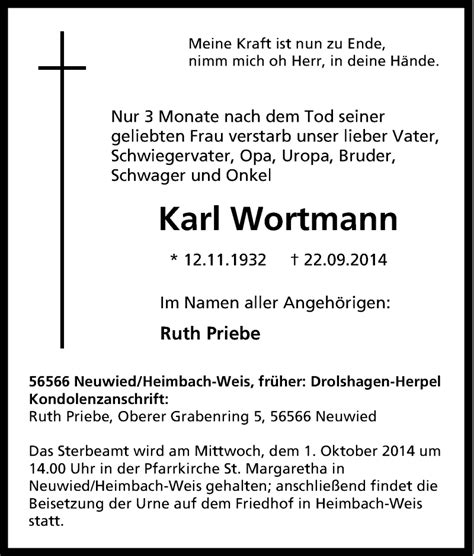 Traueranzeigen Von Karl Wortmann Trauer In Nrw De