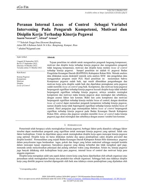 Pdf Peranan Internal Locus Of Control Sebagai Variabel Intervening