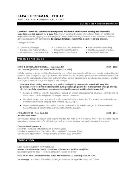 Junior Architect Resume Sample Blue Sky Resumes