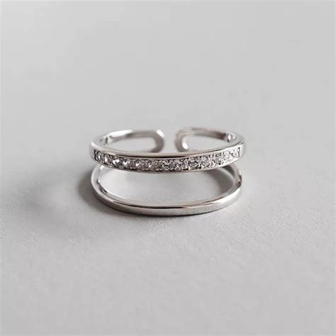 Micro Anillo De Diamantes Minimalista Horizontal Doble L Neas Etsy