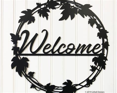 Welcome Wreath Metal Wall Art Front Door Welcome Sign Wreath Etsy