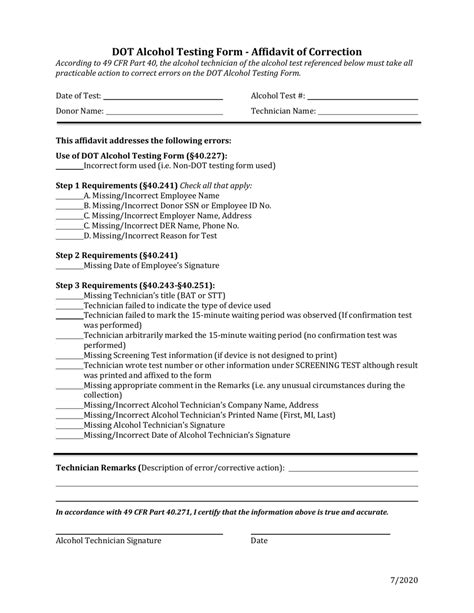 Ohio Dot Alcohol Testing Form Affidavit Of Correction Fill Out