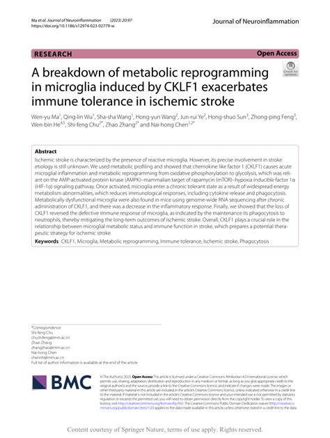 PDF A Breakdown Of Metabolic Reprogramming In Microglia Induced By