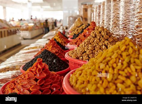 Food On Market Stall In Siyob Bazaar Samarkand Uzbekistan Central