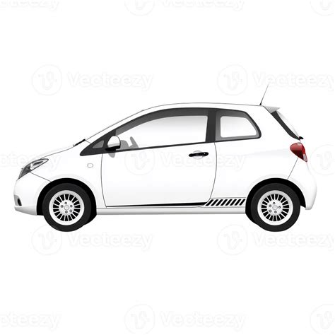 White compact car is shown in side view, highlighting its small size