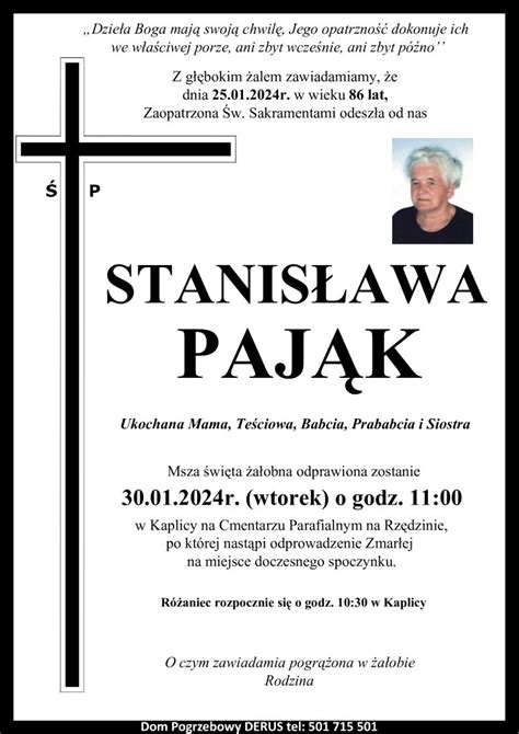 Śp Stanisława Pająk A W Derus Usługi Pogrzebowe Tarnów