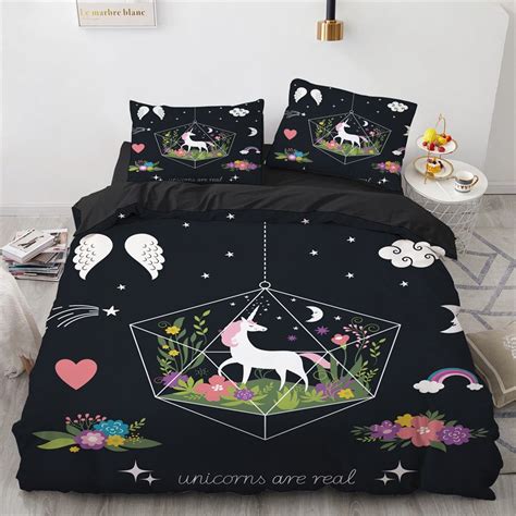 Housse De Couette Licorne Fond Noir Softspeakrecords