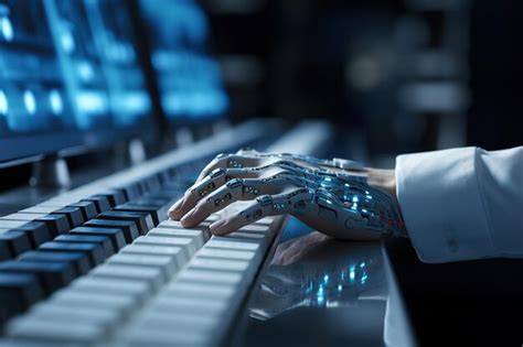 Premium Photo Generated Illustration Futuristic Robot Hand Typing And