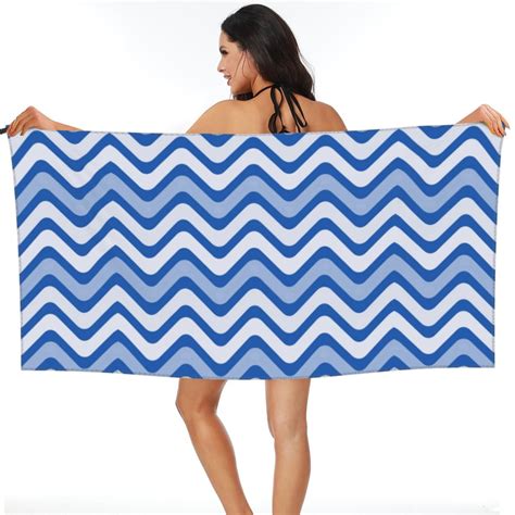 Znduo Bath Towel Blue Wavy Lines Pattern Oversized Quick Dry Bath Towel Beach Towel 315x63