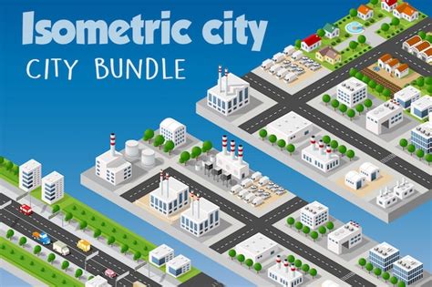 Conjunto Isométrico De La Ciudad Moderna Vector Premium