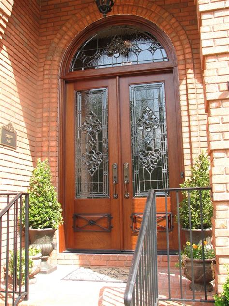 Mahogany Door With Custom Leaded Glass Wrought Iron Mahogany Doors