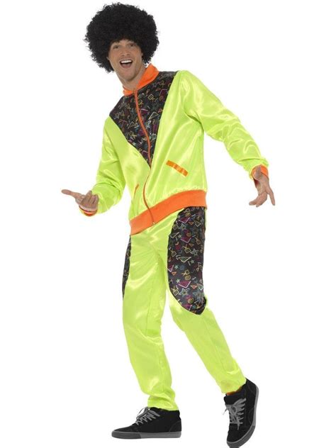 80s Retro Fluoro Mens Breakdance Hip Hop Tracksuit Costume Disguises