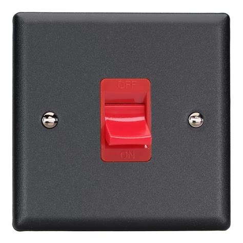 Varilight 1 Gang 45a Cooker Switch Red Insert Matt Black Diy At Bandq