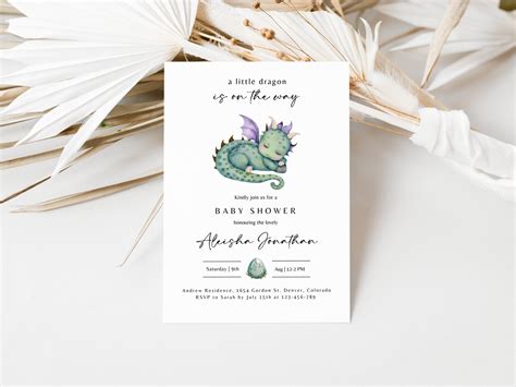 A Little Dragon Is On The Way Editable Dragon Baby Shower Invitation