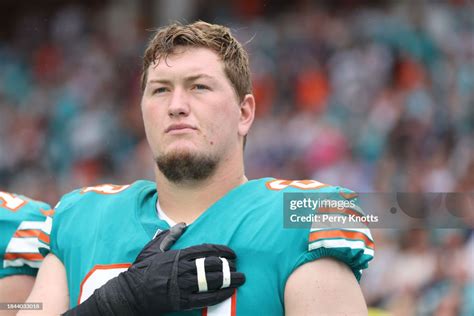 Michael Deiter Of The Miami Dolphins Stands During The National News