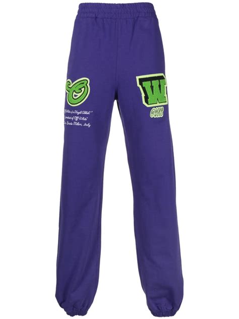 Off White Logo Patch Track Pants Purple Farfetch