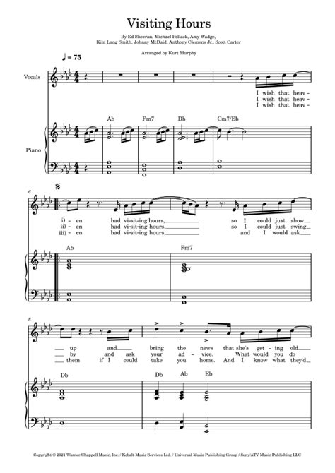 Visiting Hours Arr Kurt Murphy By Ed Sheeran Sheet Music For Piano