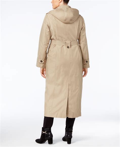 London Fog Cotton Plus Size Maxi Trench Coat In Khaki Natural Lyst