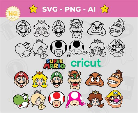 24 Super Mario Head Svg Bundle Mario Characters Svg Game Bundle Svg Cricut And Silhouette Png