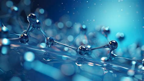 Blue Molecule Atoms Structures On Blue Liquid Serum Background Medical