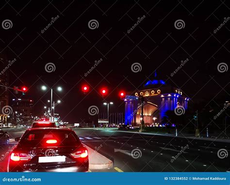 Beautiful View of Abu Dhabi City Streets and Emirates Palace at Night ...