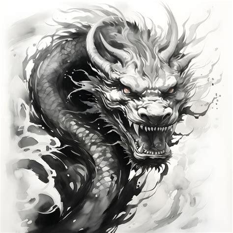 Premium AI Image | Ink painting black and white Chinese dragon elegant