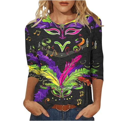 GA WEIHUA Deals Women Mardi Gras Shirts Sparkle Glitter Print T Shirts