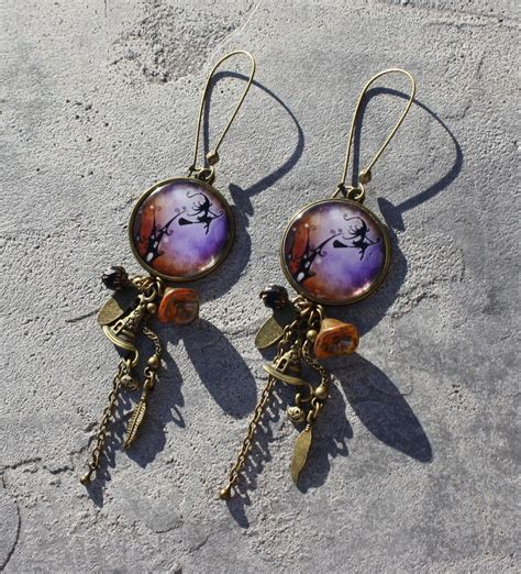 Bijou créateur Boucles d oreilles dormeuses bronze Halloween Cabochon