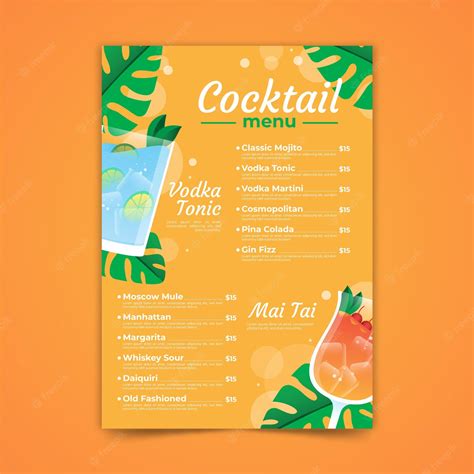 Free Vector Cocktail Menu