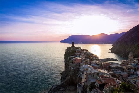 Sunset Cinque Terre Italy stock photo. Image of country - 77443472