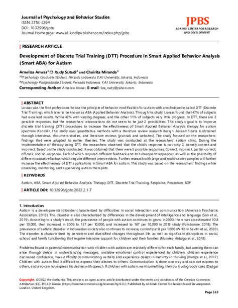 Pdf Development Of Discrete Trial Training Dtt Procedure In Smart