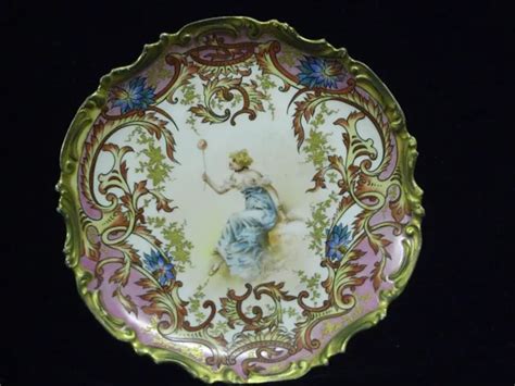 Ancien Plat Assiette En Porcelaine Peinte Style Rocaille Louix Xv V