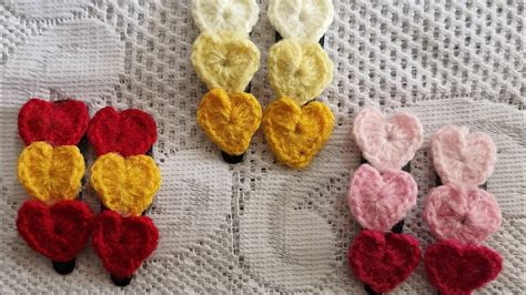 Crochet Heart Hair Clips Youtube