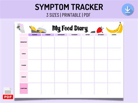 Food Journal For Tracking Symptoms To Intolerances And Allergies Printable Pdf Food Diary