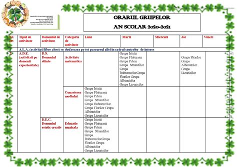 SCHEMA ORARA Grădinița cu program prelungit nr 24 Iași