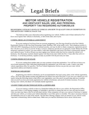 Fillable Online Knox Army Motor Vehicle Registration Fort Knox Ky