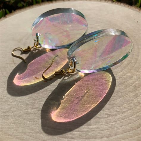 Iridescent Earrings Large Ovals Etsy