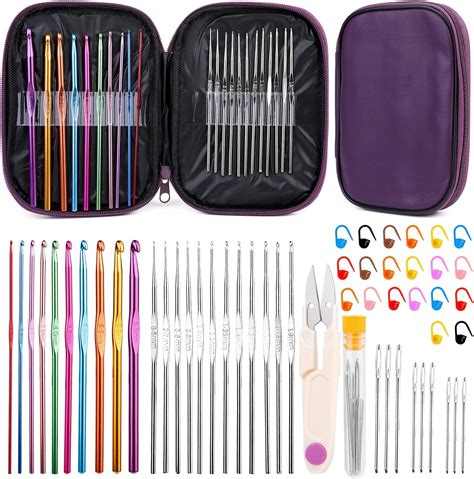 Imzay 54 Pcs Crochet Hooks Set Crochet Needles Set With Purple Storage Case